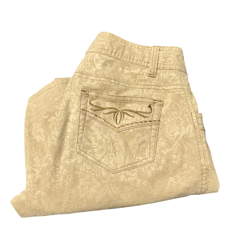 Royal Robbins Pants Womens 10 (32x30) Stretch Corduroy Cream Floral Embossed